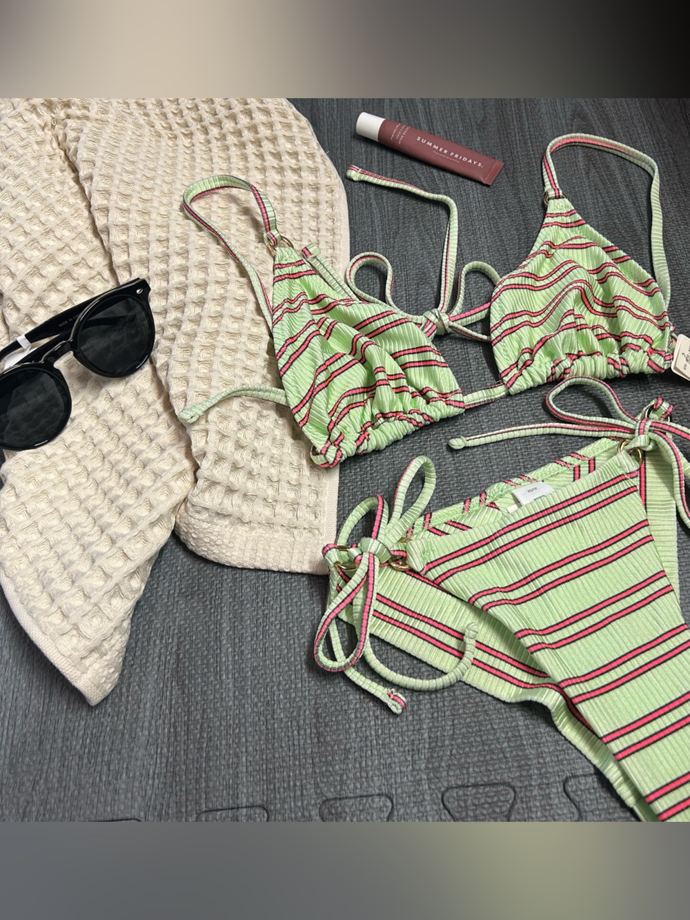 NWT Aerie Striped Triangle Bikini set in Mint Green - Picture 11 of 13